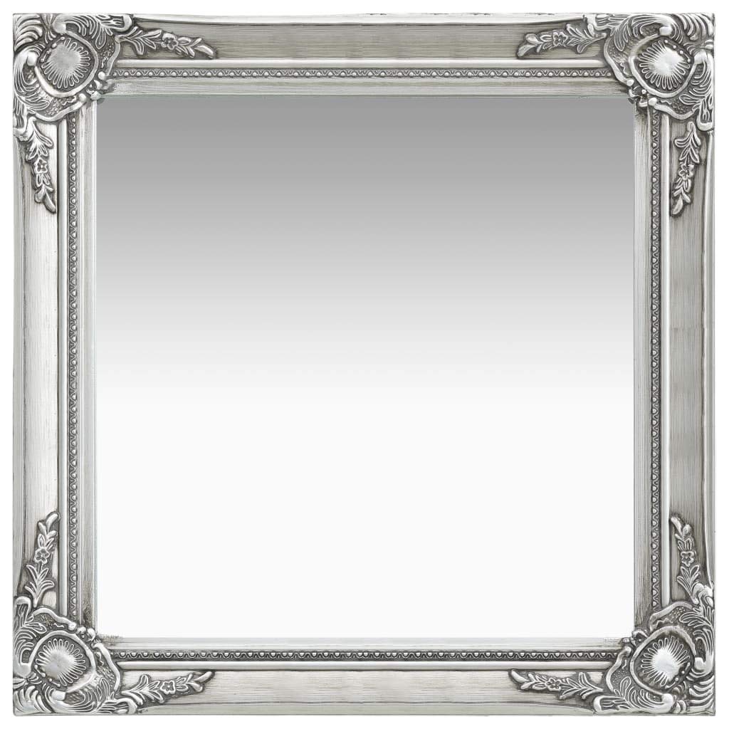 vidaXL Wall Mirror Baroque Style Handing Mirror Bathroom Bedroom Garderobe Wardrobe Home Decor Antique Retro Vintage Style 23.6&quot;x23.6&quot; Silver