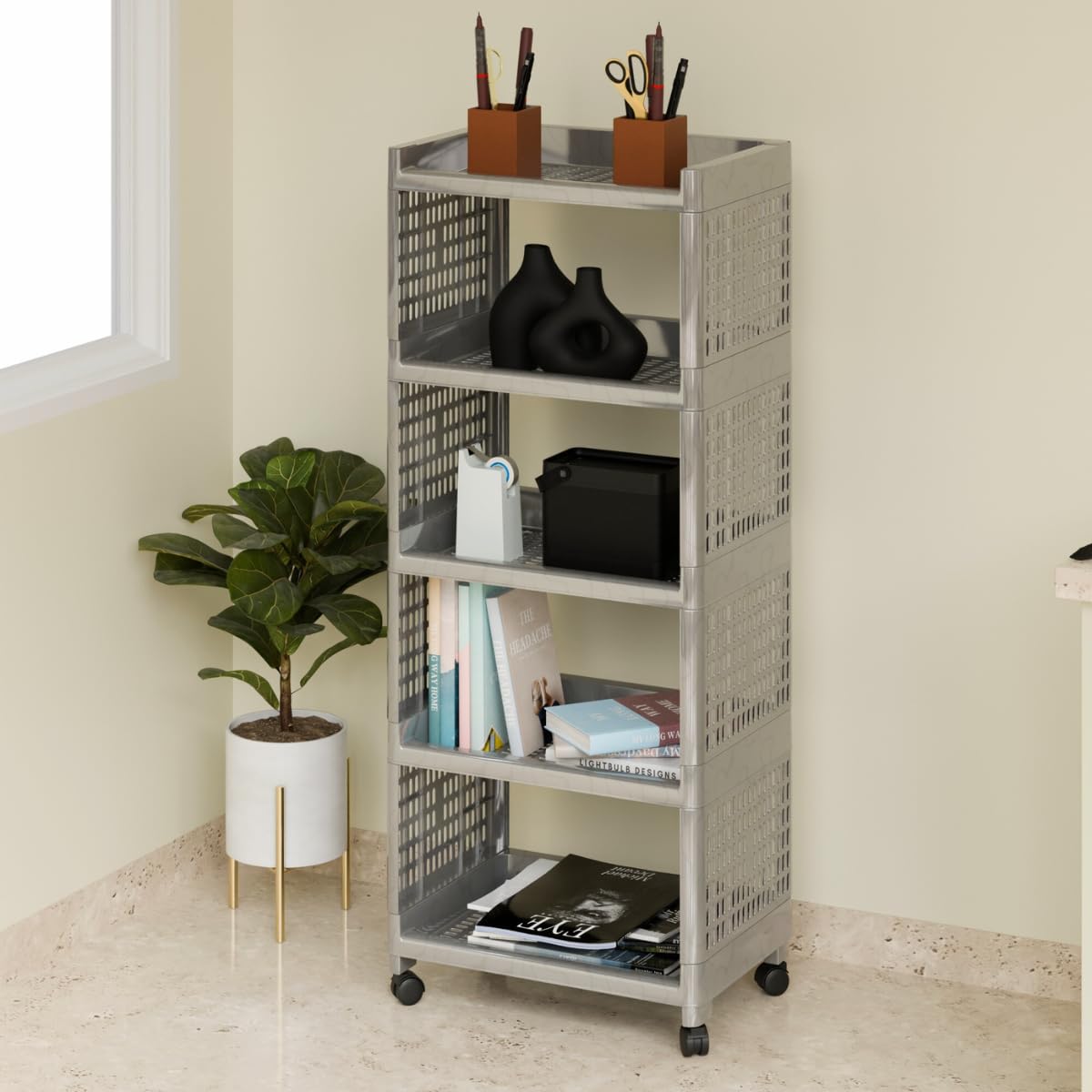 Morbrix Multipurpose Rack For Storage Organizer Kitchen And Office Rack, Kitchen Trolley With Wheels, Rolling Cart, Storage Stan