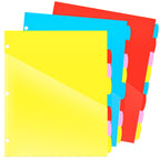 Wot I Plastic 8-Tab Dividers With 2 Clear Pockets - 6 Sets, Binder Dividers For 3 Ring Binder, Bright Multicolor, Total 48 Tabs