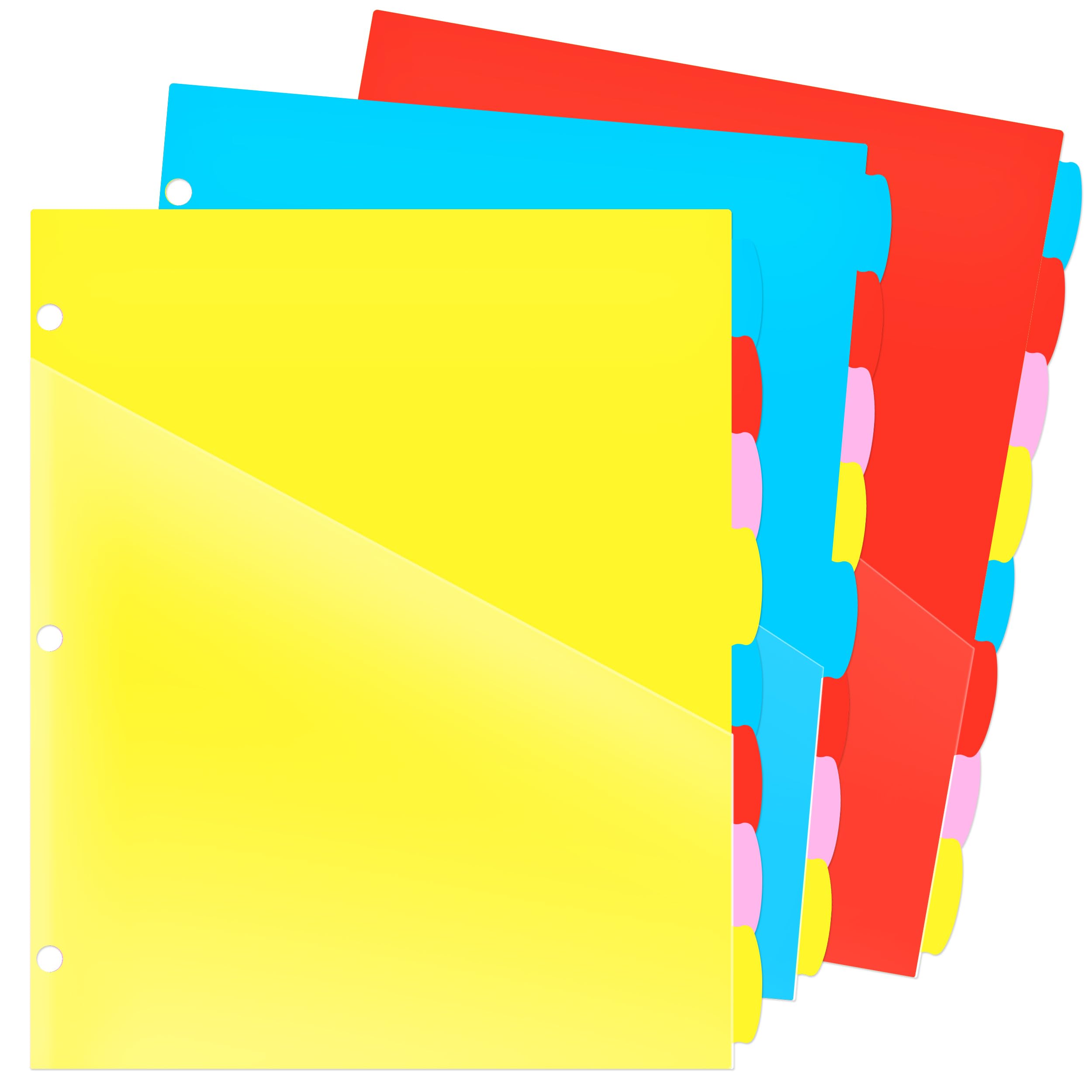 Wot I Plastic 8-Tab Dividers With 2 Clear Pockets - 6 Sets, Binder Dividers For 3 Ring Binder, Bright Multicolor, Total 48 Tabs