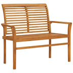 vidaXL Outdoor Patio Bench, Garden Wooden Wheel Bench with Cushion, Front Porch Chair Bench for Patio Porch Poolside Balcony, Solid Wood Teak