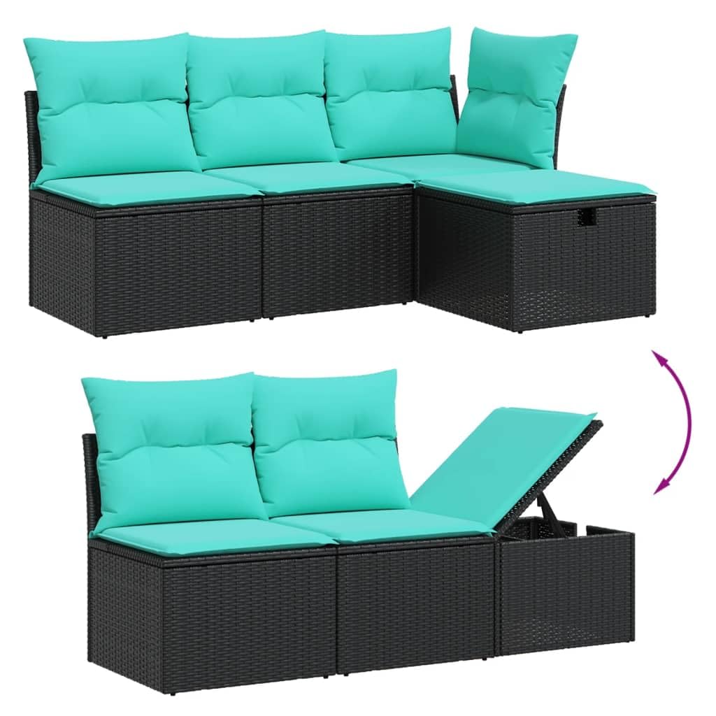 vidaXL Patio Sofa Set with Cushions - 10 Piece Black Poly Rattan - Modular, Storage, UV-Resistant, Outdoor Furniture for Terrace, Garden, Deck (Blue Cushions) ```