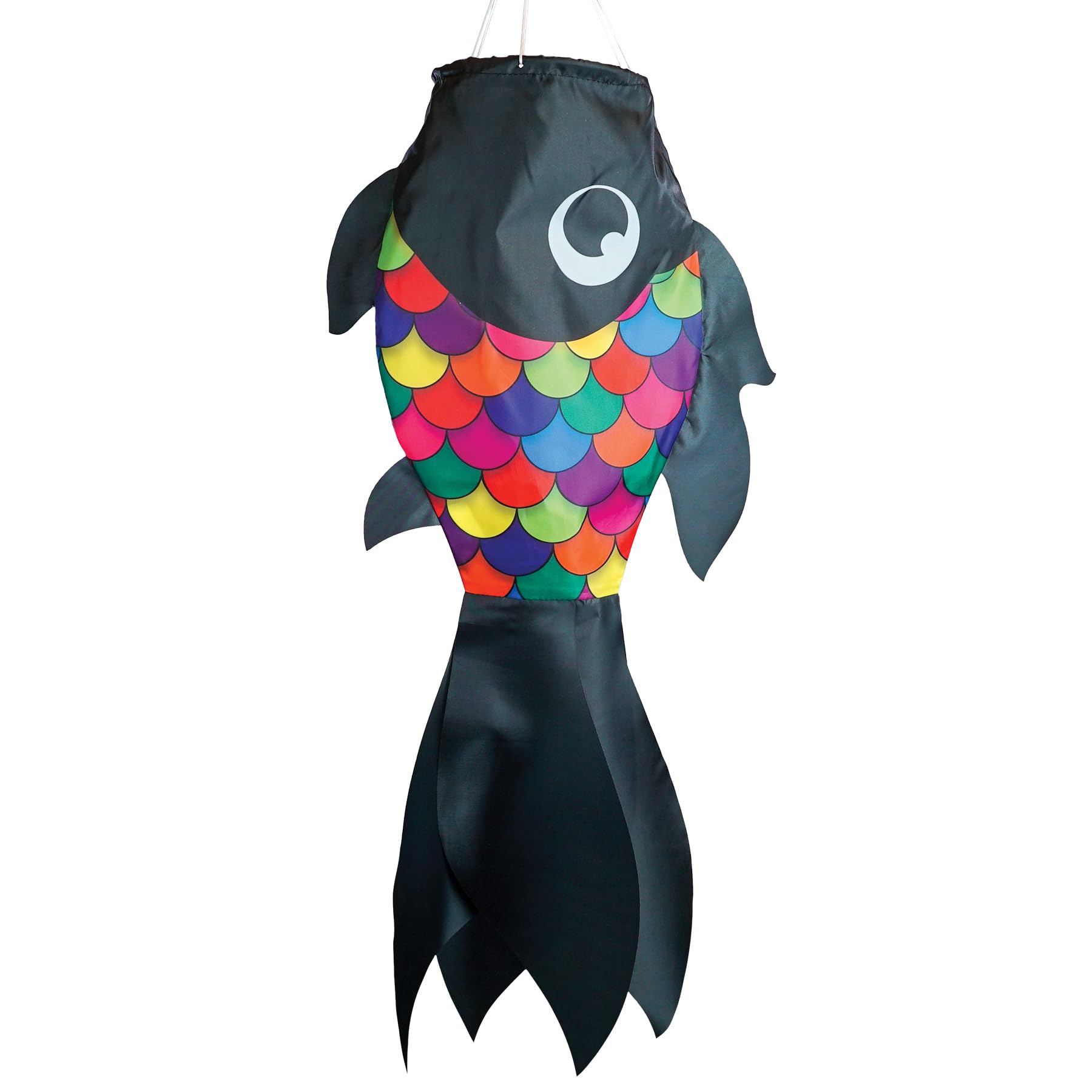 In The Breeze 5225 - 30-Inch Black & Rainbow Damsel Fish - Colorful Fishsock Hanging Garden Decor With Detailed Printed Graphics
