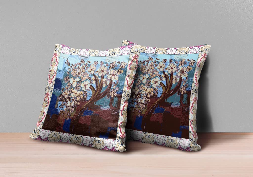 HomeRoots Set of Two 16' X 16' Blue Brown Zippered Suede Floral Throw Pillow