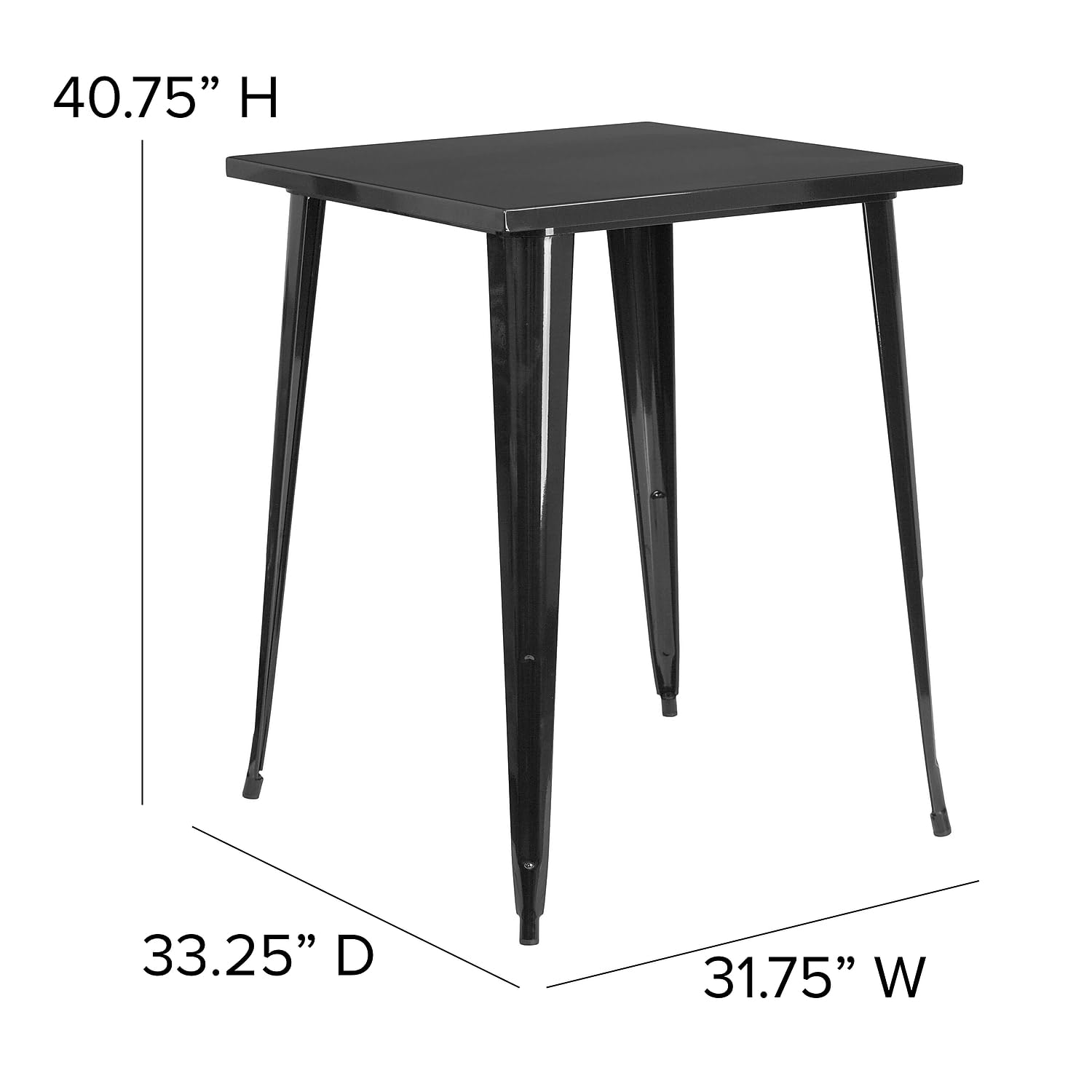 Flash Furniture Nolan Commercial Grade 31.5&quot; Square Black Metal Indoor-Outdoor Bar Height Table