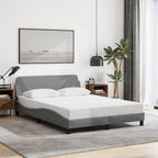 vidaXL Light Gray Double Bed Frame with Headboard - 53.9"x74.8" Fabric Upholstery, Contemporary Bedroom Furniture, Metal & Pine Wood Structure