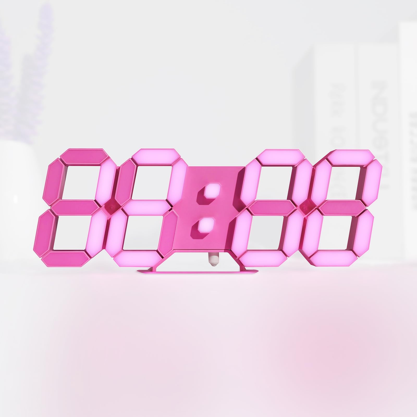 KOSUMOSU Pink LED Clock 3D Wall Clock 9.7 Table Clock for Living Room Modern Digital Clock for Bedroom Aesthetic Bedside Desk Cl
