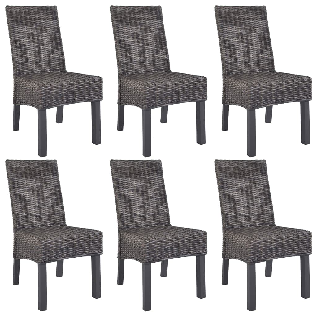vidaXL Dining Chairs Set of 6 Brown Kubu Rattan and Mango Wood