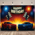 ActFirst 71x43 Inch Large Vinyl Party Sign Cars Birthday Decorations for Boys Happy Birthday Backdrop Banner with Race Car Desig