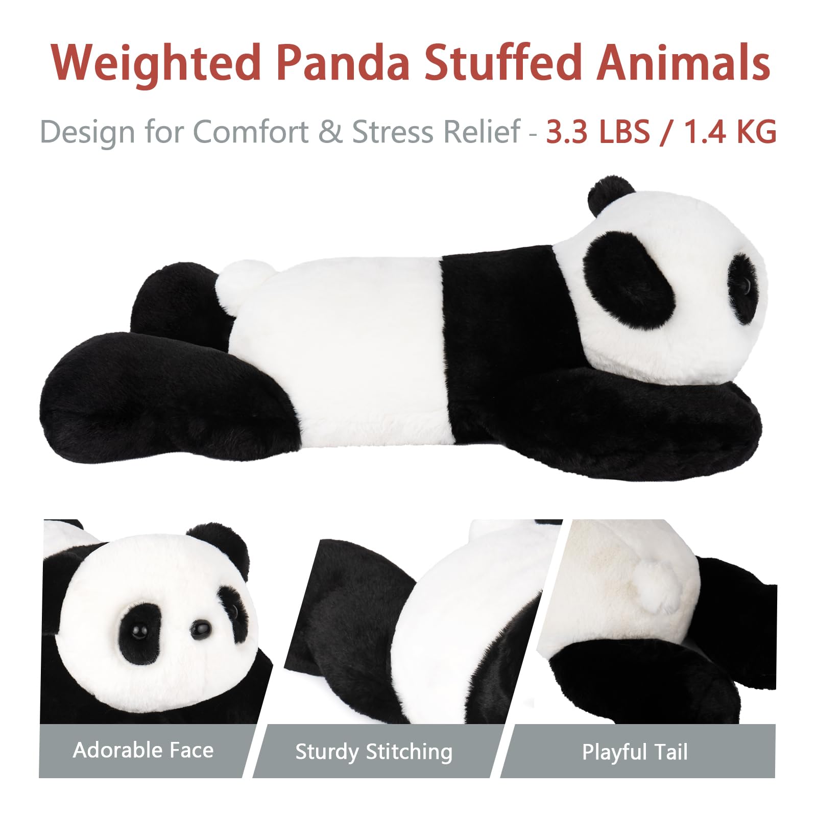 Niuniu Daddy 20' | 3.3 Pound Panda Weighted Stuffed Animals Plush Toys, Large Pillowfort Plush Animals For Kids Adults, Heavy B