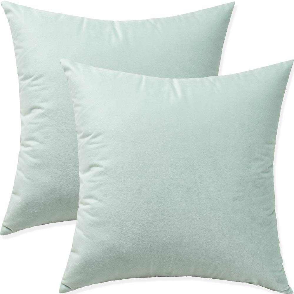 Artaimee Celadon Throw Pillow Covers 18X18 Pack Of 2 Velvet Sofa Bed Couch Cushion Case 45X45