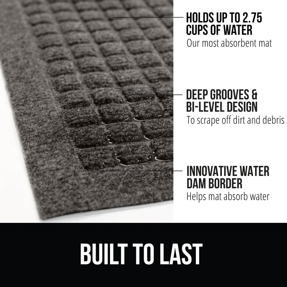 Gorilla Grip Ultra Absorbent Moisture Guard Doormat, Absorbs Up To 2.75 Cups Of Water, Stain And Fade Resistant, Spiked Rubber Backing, All Weather Mats Capture Dirt, Indoor Outdoor, 72X24, Charcoal
