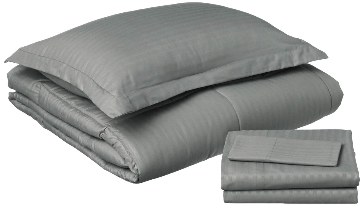 Twin Comforter Set 6 Piece Bed In A Bag With Bed Skirt, Fitted Sheet, Flat Sheet, 1 Pillowcase, And 1 Pillow Sham, Twin, Dobby Gray