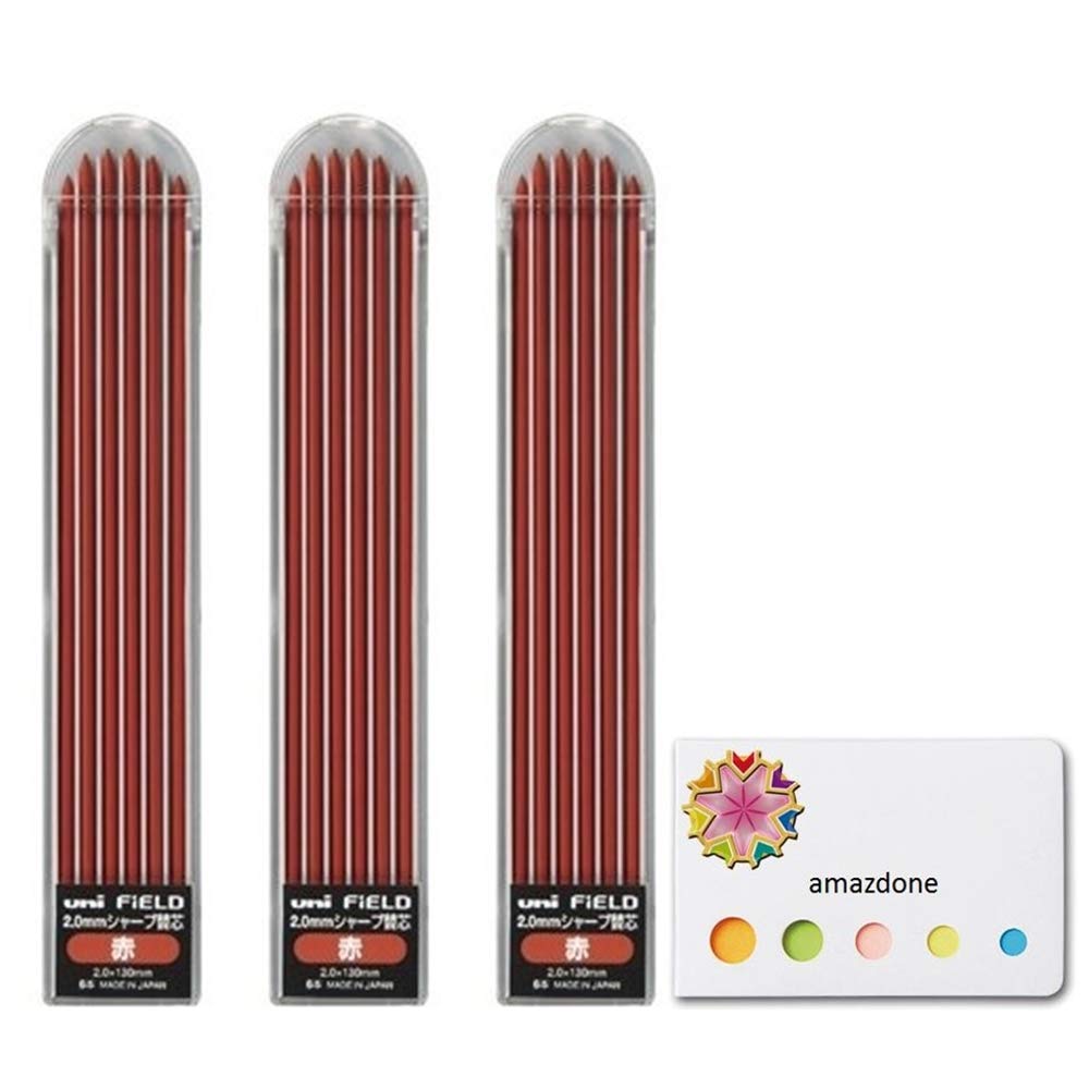 Uni Mechanical Pencil, Field, 2.0Mm Replacement Core Red(U203101P.15), 6 Leads X 3Set = Total 18 Leads And Amazdone Sticky Notes