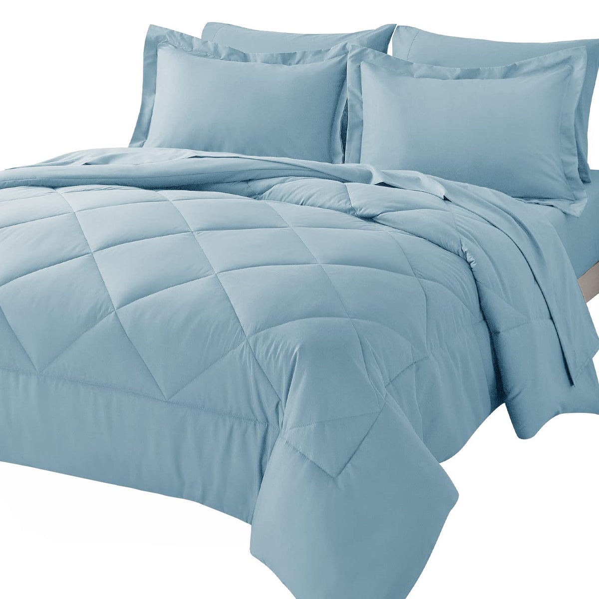 Cozylux King Bed In A Bag 7-Pieces Comforter Sets With Comforter And Sheets Light Blue All Season Bedding Sets With Comforter, P