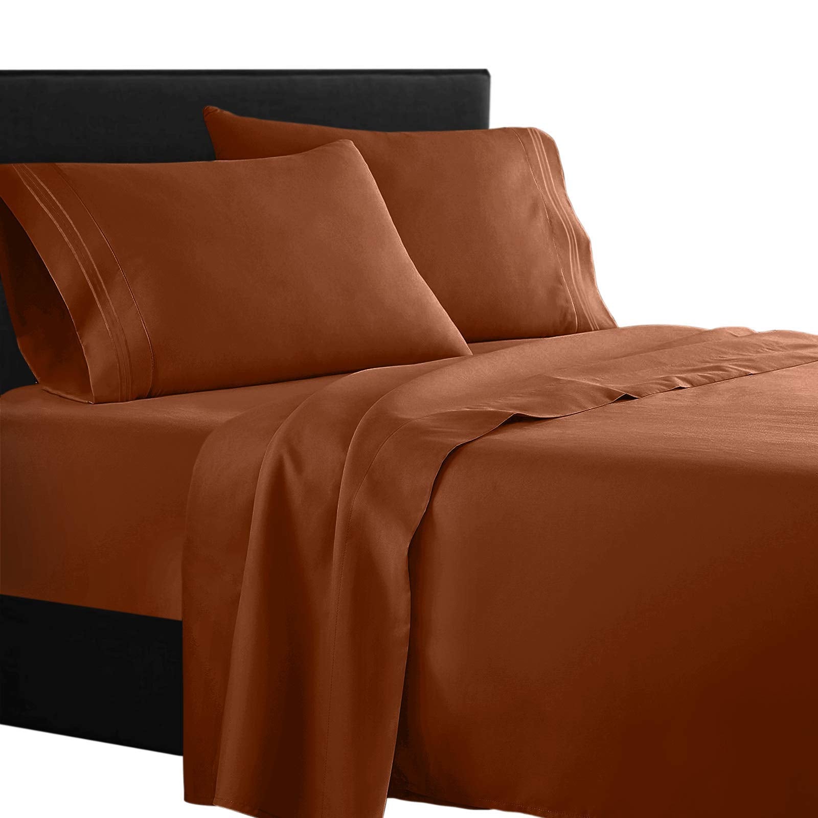 Clara Clark  Supreme 1500 Collection 4Pc Bed Sheet Set - King Size, Burnt Sienna (Rust, Orange Brown)