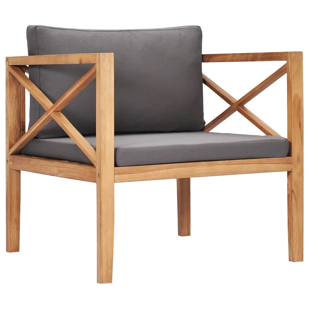 vidaXL Patio Chair with Dark Gray Cushions Solid Teak Wood