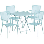 Flash Furniture Commercial Grade 28" Square Sky Blue Indoor-Outdoor Steel Folding Patio Table Set with 4 Square Back Chairs
