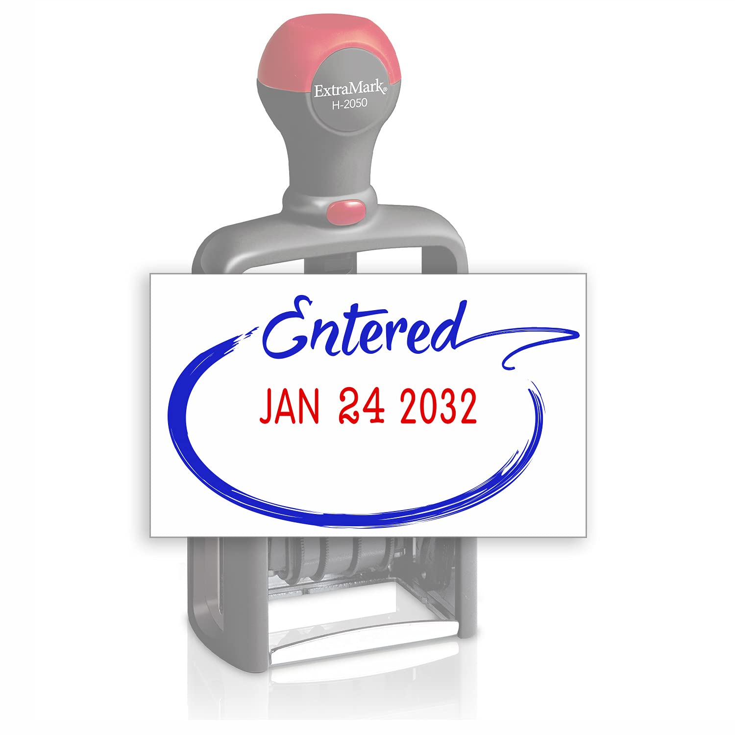 Heavy Duty Style Office Date Stamp With Entered - Self Inking Dater - Style C - Blue & Red Ink Color