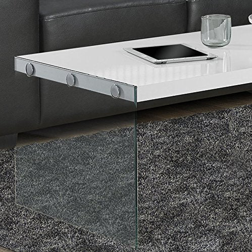 Monarch specialties , Coffee Table, Tempered Glass, Glossy White, 44'L