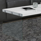 Monarch specialties , Coffee Table, Tempered Glass, Glossy White, 44'L