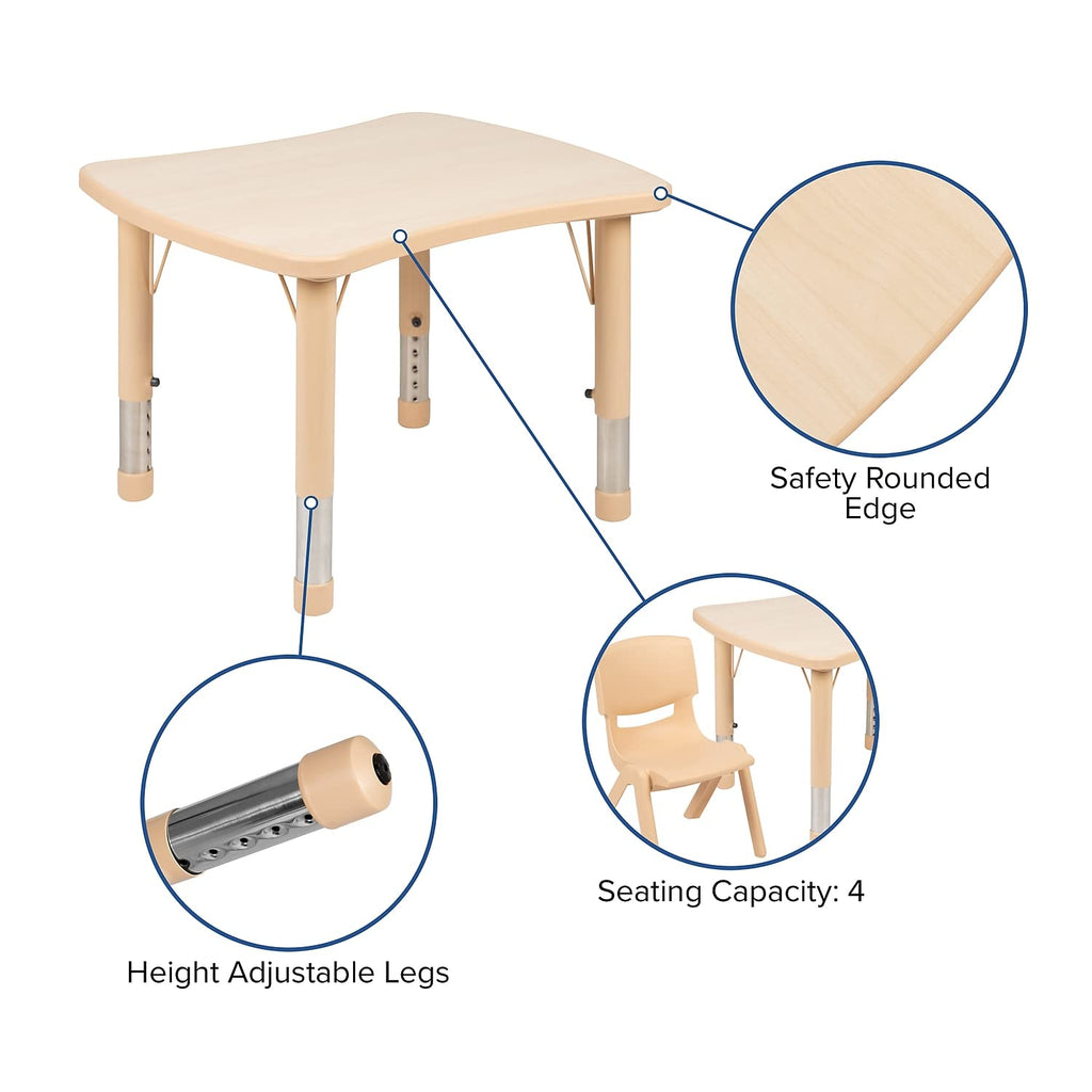 Flash Furniture Emmy 21.875'W X 26.625'L Rectangular Natural Plastic Height Adjustable Activity Table Set With 2 Chairs