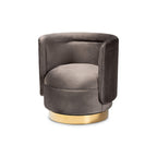 Baxton Studio Saffi Glam and Luxe Grey Velvet Fabric Upholstered Gold Finished Swivel Accent Chair
