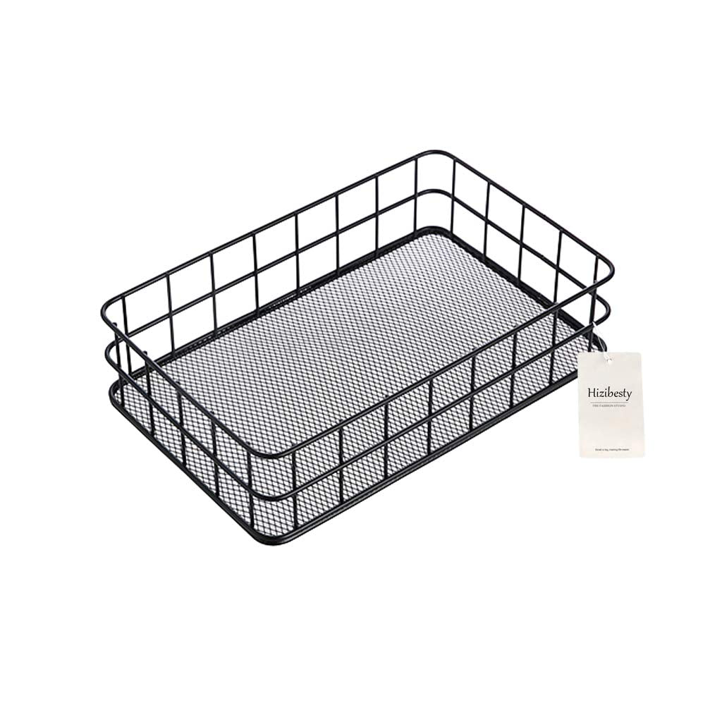 Hizibesty Black Metal Wire Cabinet Organizer Storage Organizer Bin Basket Tray - for Kitchen Pantry Pantry Fridge, Closets, Gara