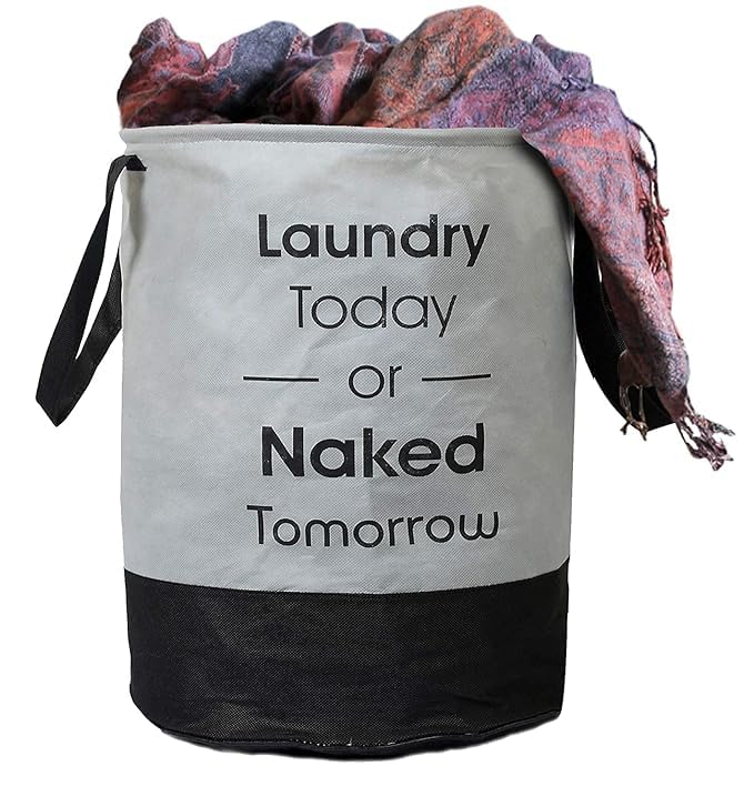 |Non Woven Laundry Bag|Foldable Waterproof | Cloth Washing Bag (Grey) Waterproof Round Non Wovan Laundry Bag/Hamper|Metalic Prin