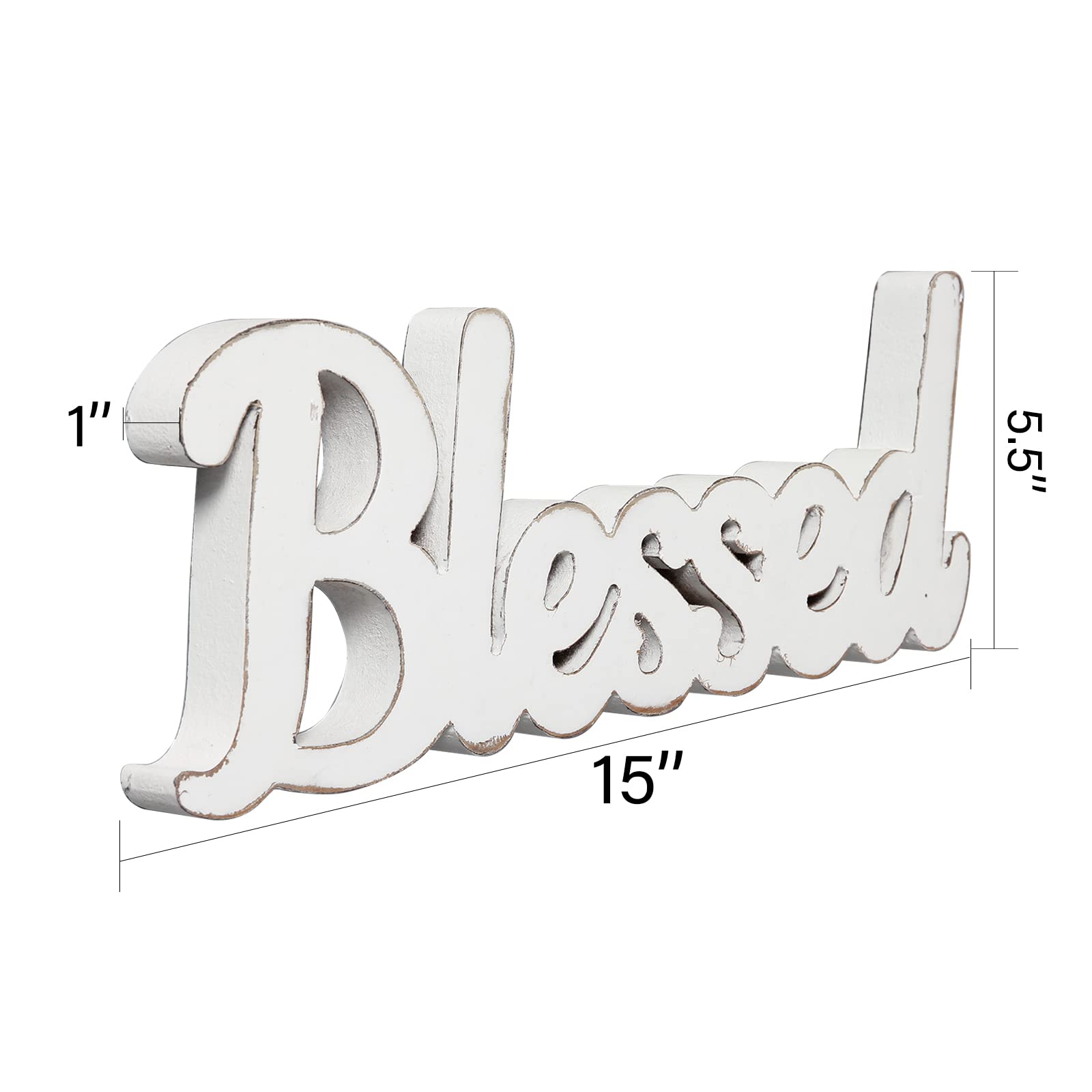 Sintosin Rustic White Wooden Blessed Sign For Tabletop 15', Wall Hanging Farmhouse Blessed Signs For Home Decor, Handmade Thank