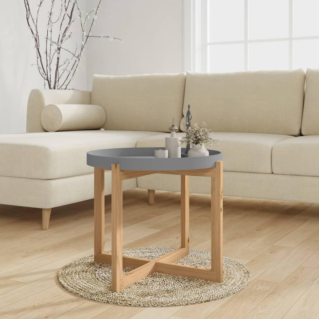 vidaXL Scandinavian Design Round Coffee Table in Gray, Engineered Wood & Solid Pine, Lightweight, 20.9"x20.9"x17.1"