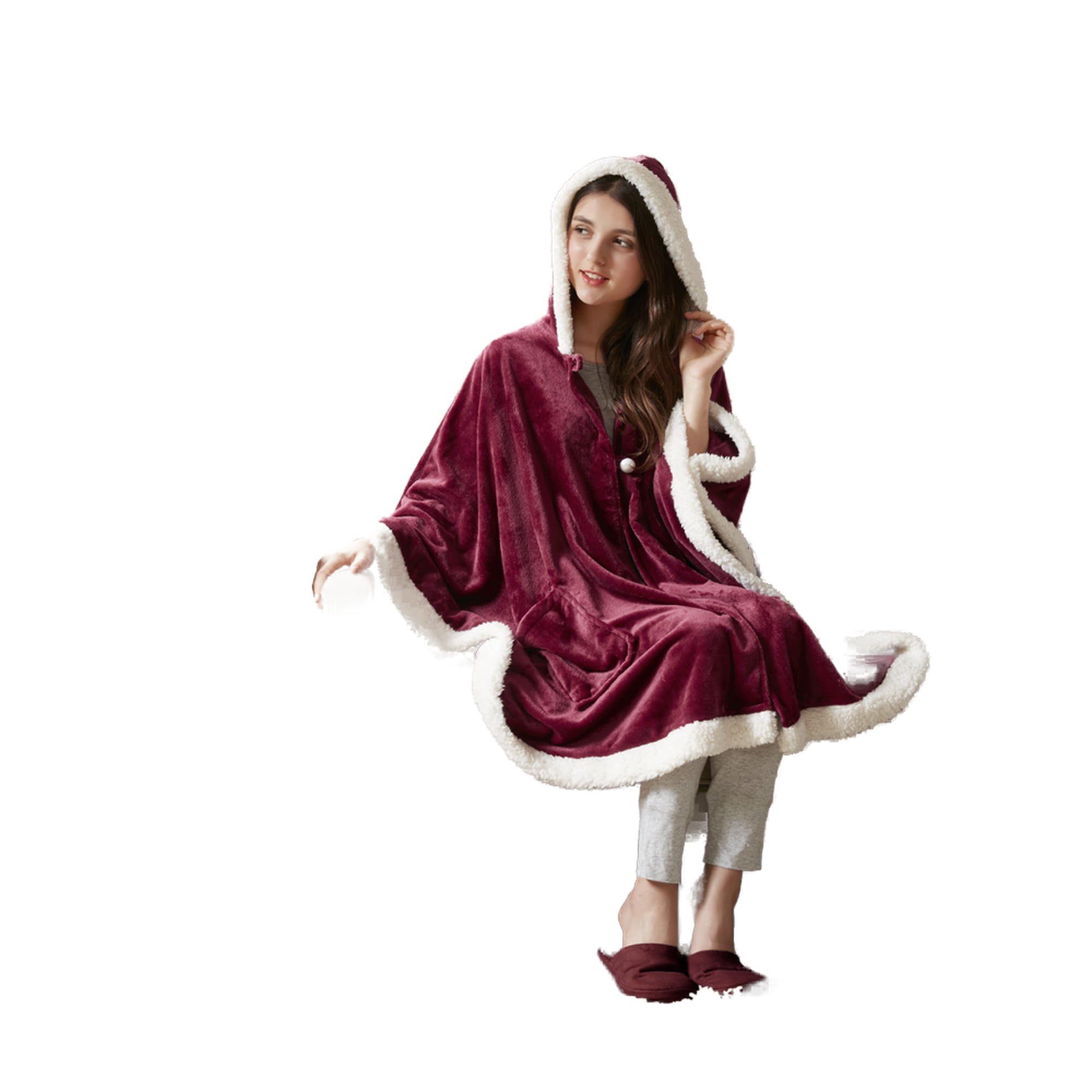 Comfort Spaces Angel Wrap Hooded Wearable Blanket Throw, Ultra Soft Giftable Plush To Sherpa Poncho Blanket Wrap With Pockets, C