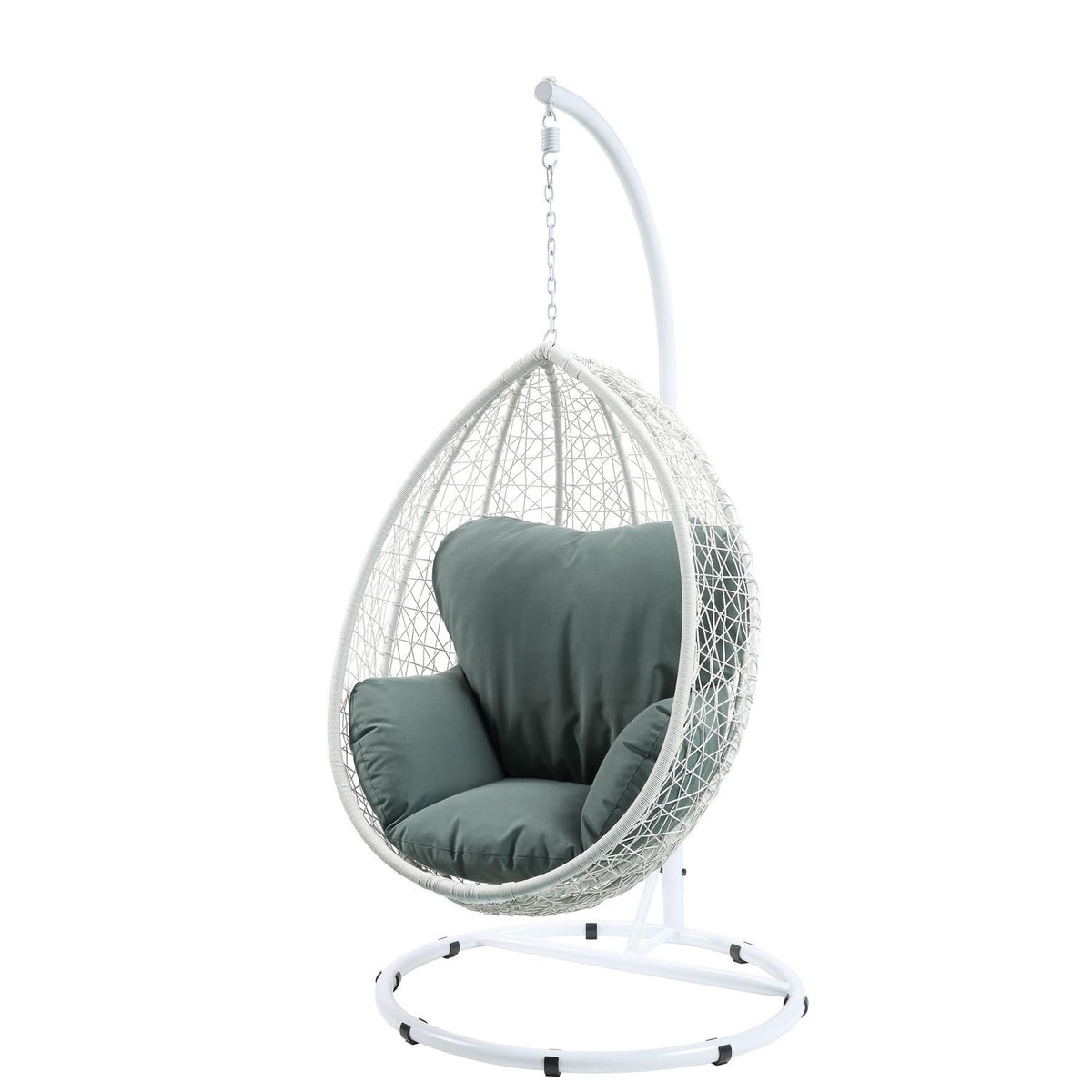 HomeRoots Synthetic Wicker, Steel, 38&quot; X 38&quot; X 79&quot; Green Fabric and White Wicker Patio Swing Chair with Stand