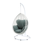 HomeRoots Synthetic Wicker, Steel, 38" X 38" X 79" Green Fabric and White Wicker Patio Swing Chair with Stand