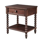 MADISON PARK SIGNATURE Beckett Accent Tables Antiqued Turn Legs Design, Mid-Century Modern One-Drawer Nightstand with Lower Storage Shelf, Morocco Brown