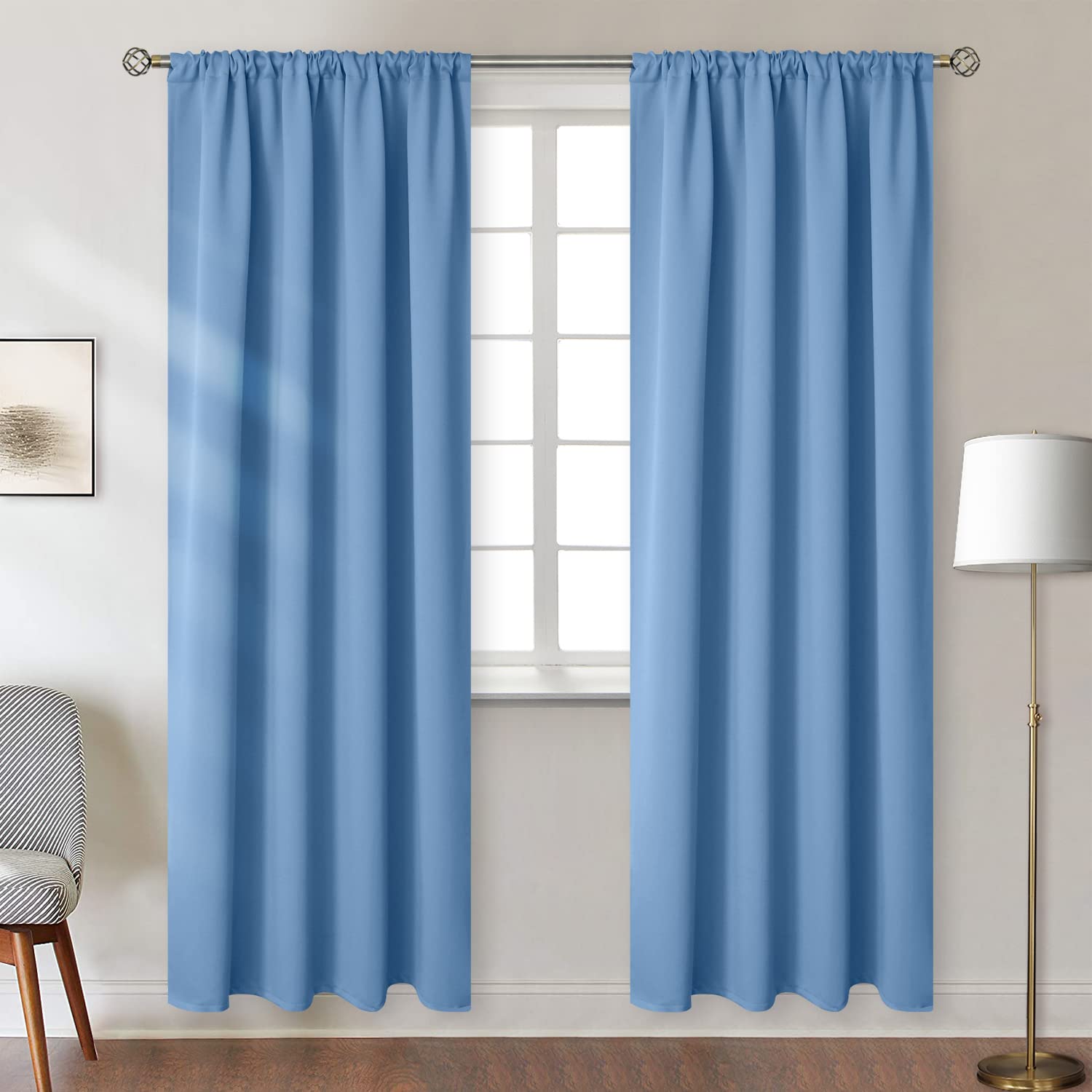Bgment Denim Blue Curtains For Living Room 84 Inches Length - Rod Pocket Thermal Insulated Room Darkening Drapes For Bedroom Sli