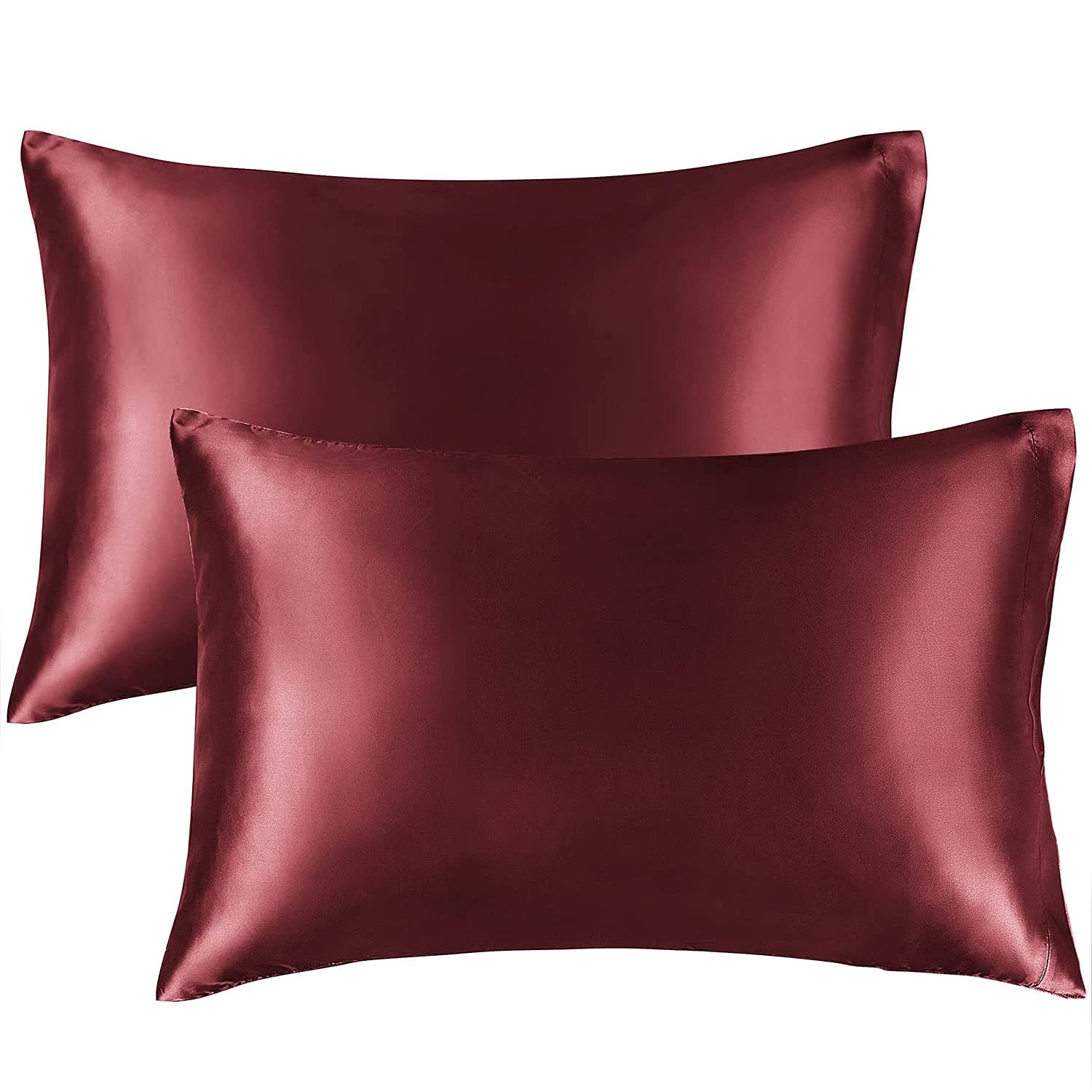 Bedelite Satin Silk Pillowcase For Hair And Skin, Burgundy Pillow Cases Standard Size Set Of 2 Pack Super Soft Pillow Case With
