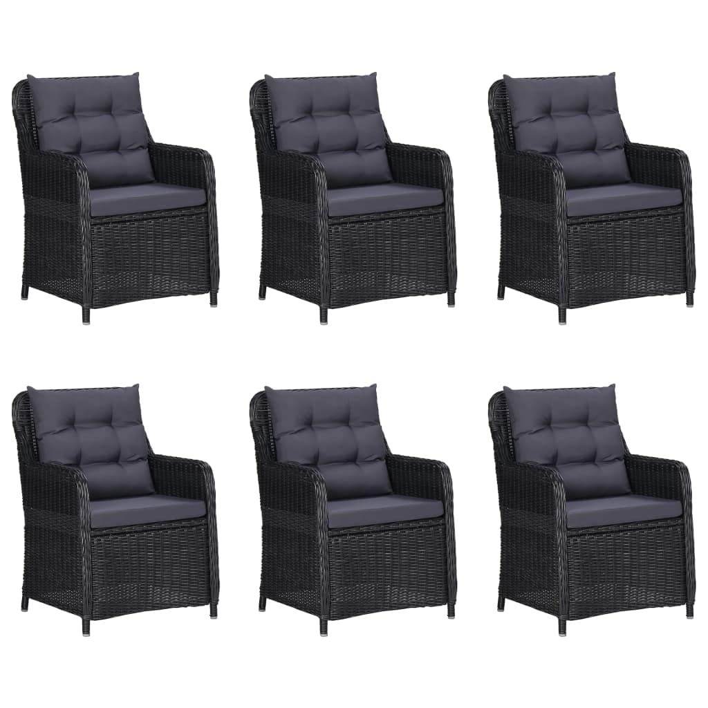 vidaXL 7 Piece Outdoor Dining Set - Durable and Weather-Resistant Poly Rattan Garden Patio Furniture Set - Black with Dark Gray Cushions