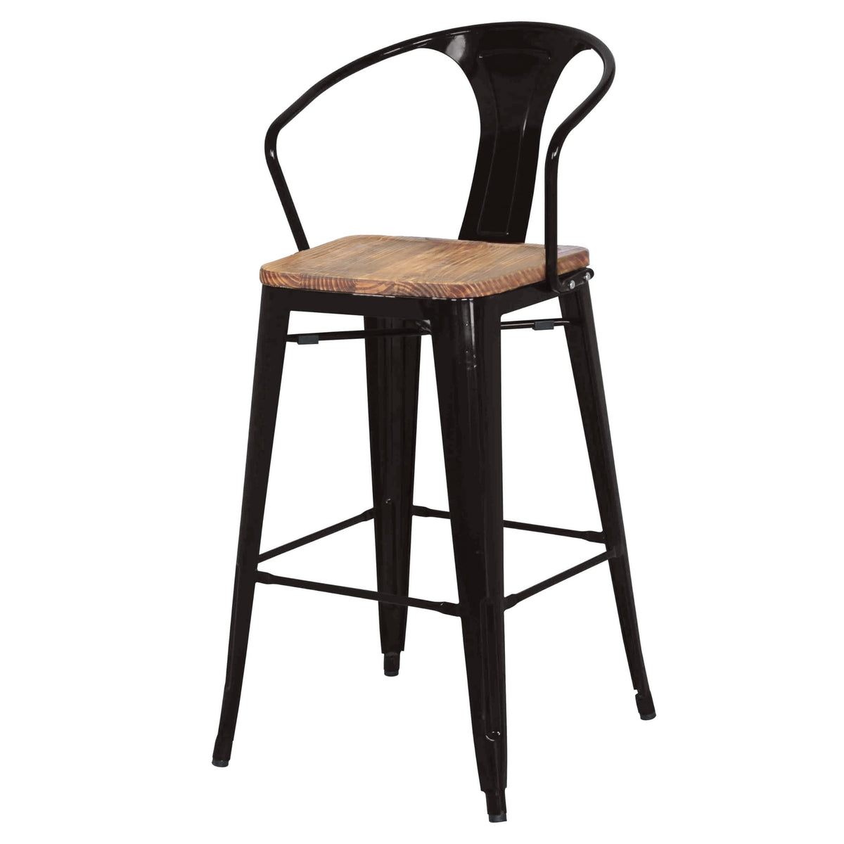 Metropolis Metal Bar Stool 30&quot; Wood Seat,Indoor/Outdoor Ready,Black,Set Of 4