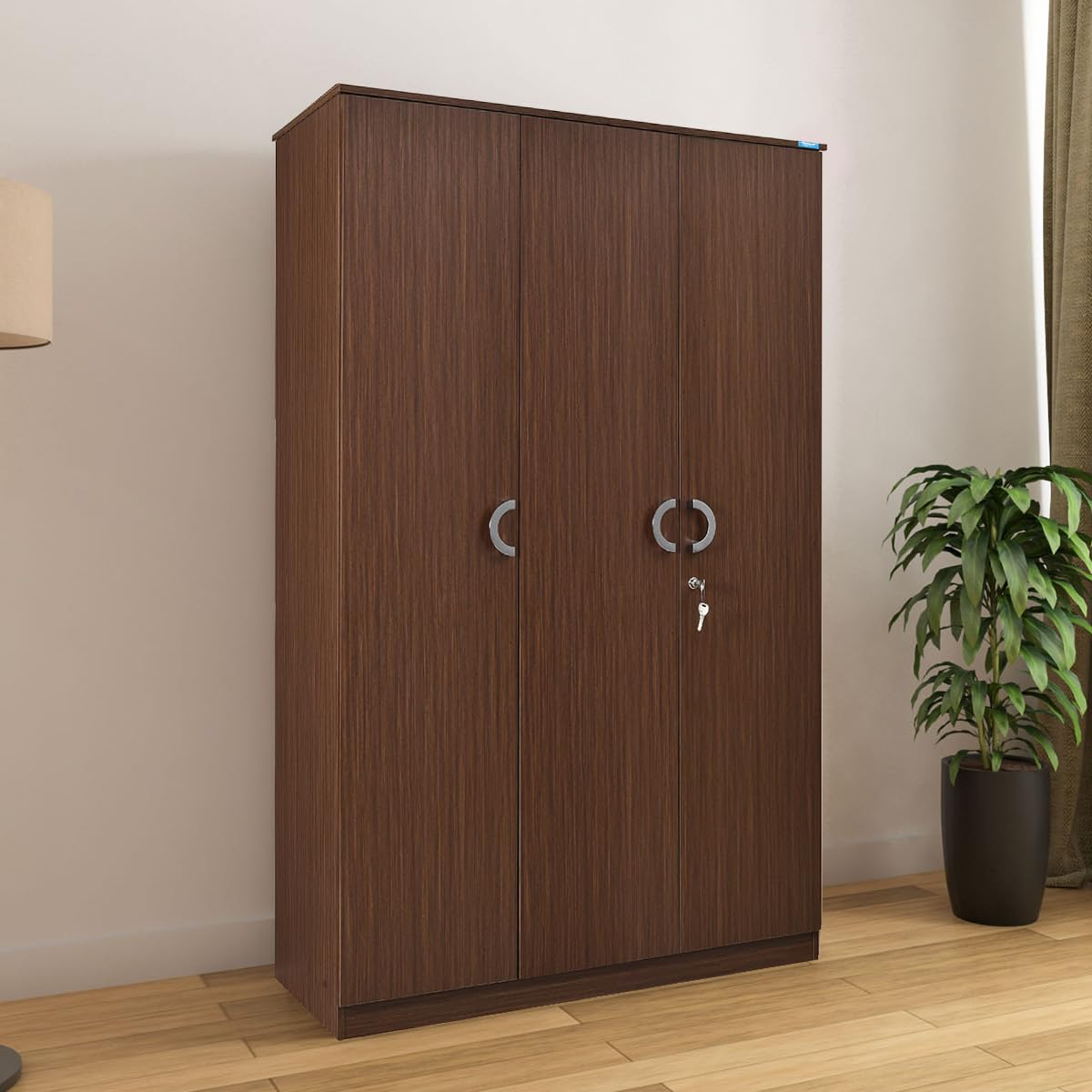 Nilkamal Massif 3 Door Wardrobe Without Mirror | Engineered Wood Almirah | With 8 Shelves & 1 Rod | 1 Year Warranty | Legno Oak