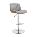HomeRoots Metal/Plywood/Faux Leather Adjustable Gray Faux Leather Chrome and Walnut Bar Stool