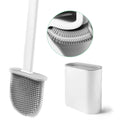 Oariv Toilet Brush with Hard Plastic Holder Comes with Slim Flex Brush Set, NoSlip Long Handle Soft Silicone Bristles Brush Ide