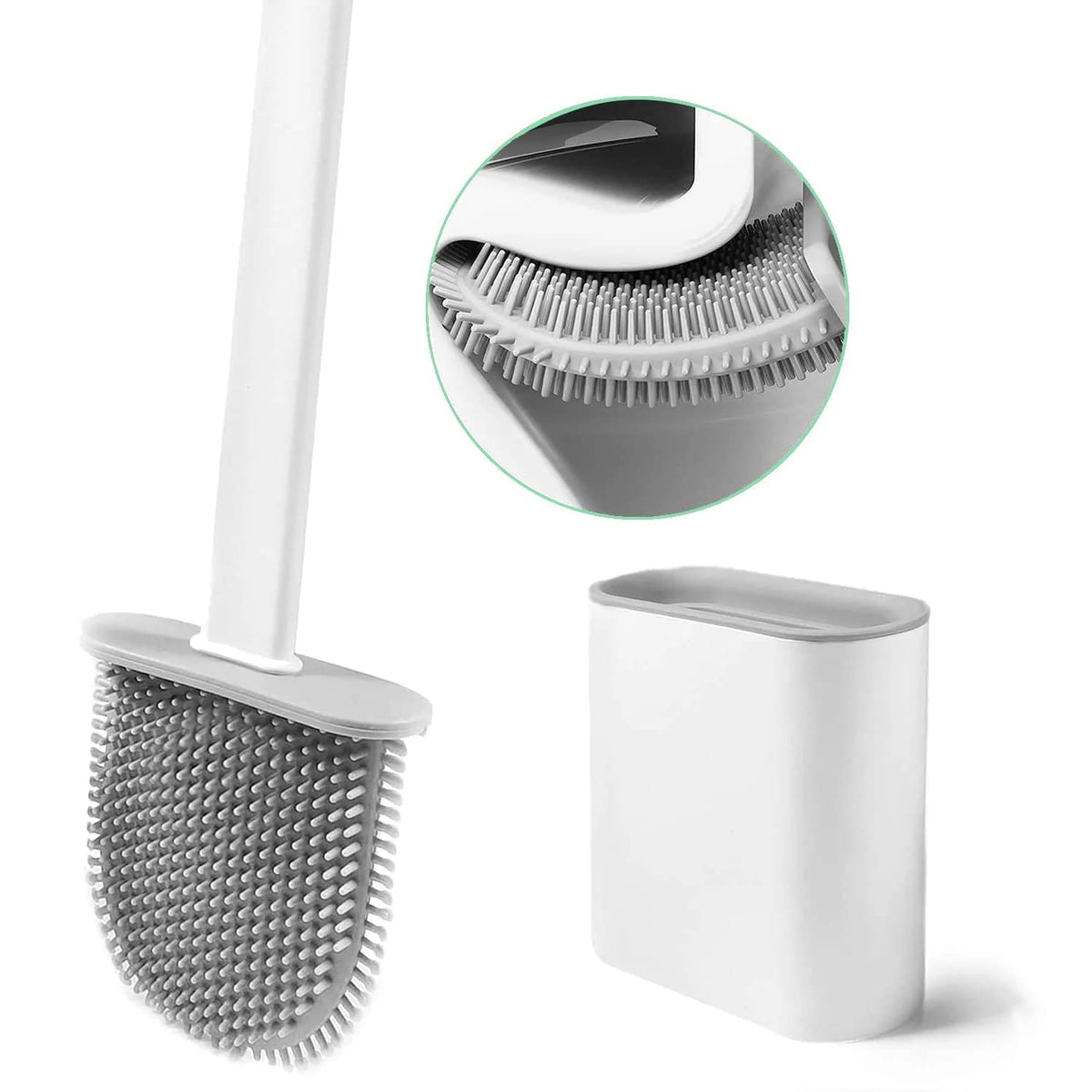 Oariv Toilet Brush with Hard Plastic Holder Comes with Slim Flex Brush Set, NoSlip Long Handle Soft Silicone Bristles Brush Ide
