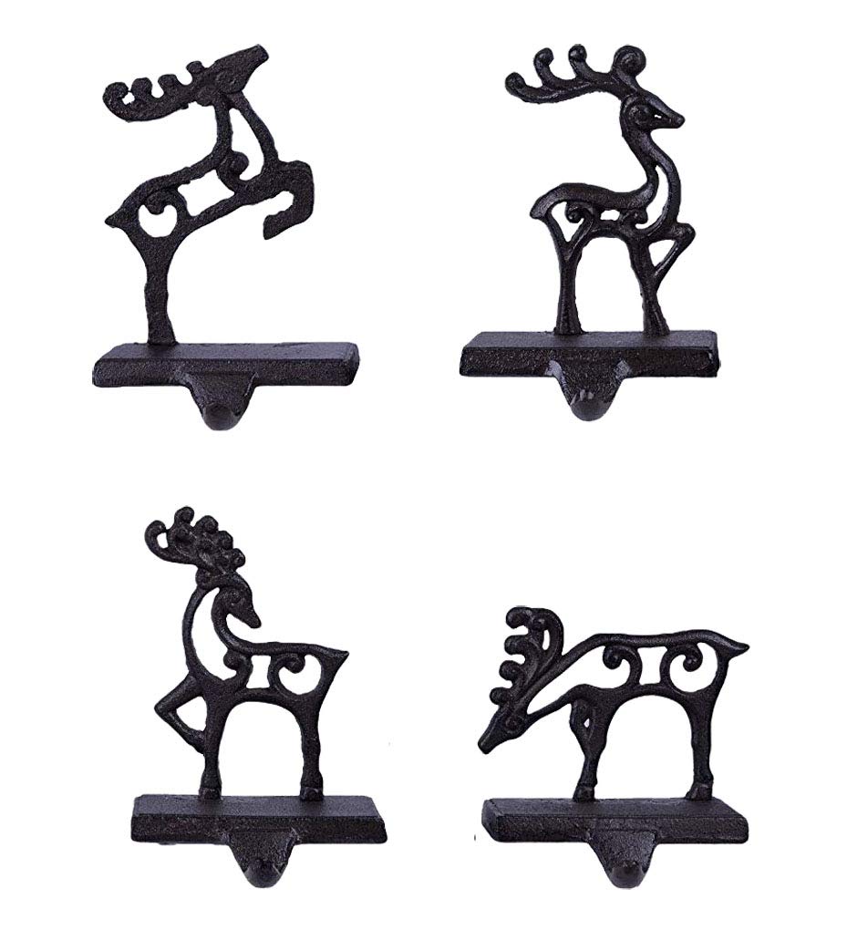 Reindeer Team Cut-Out Poses 7 X 5 Black Metal Christmas Stocking Holder Set Of 4