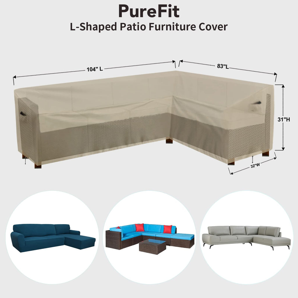 Purefit Outdoor Sectional Sofa Cover Waterproof L Shaped Patio Furniture Covers For Deck, Lawn And Backyard, 104”X83” Right Facing, Camel