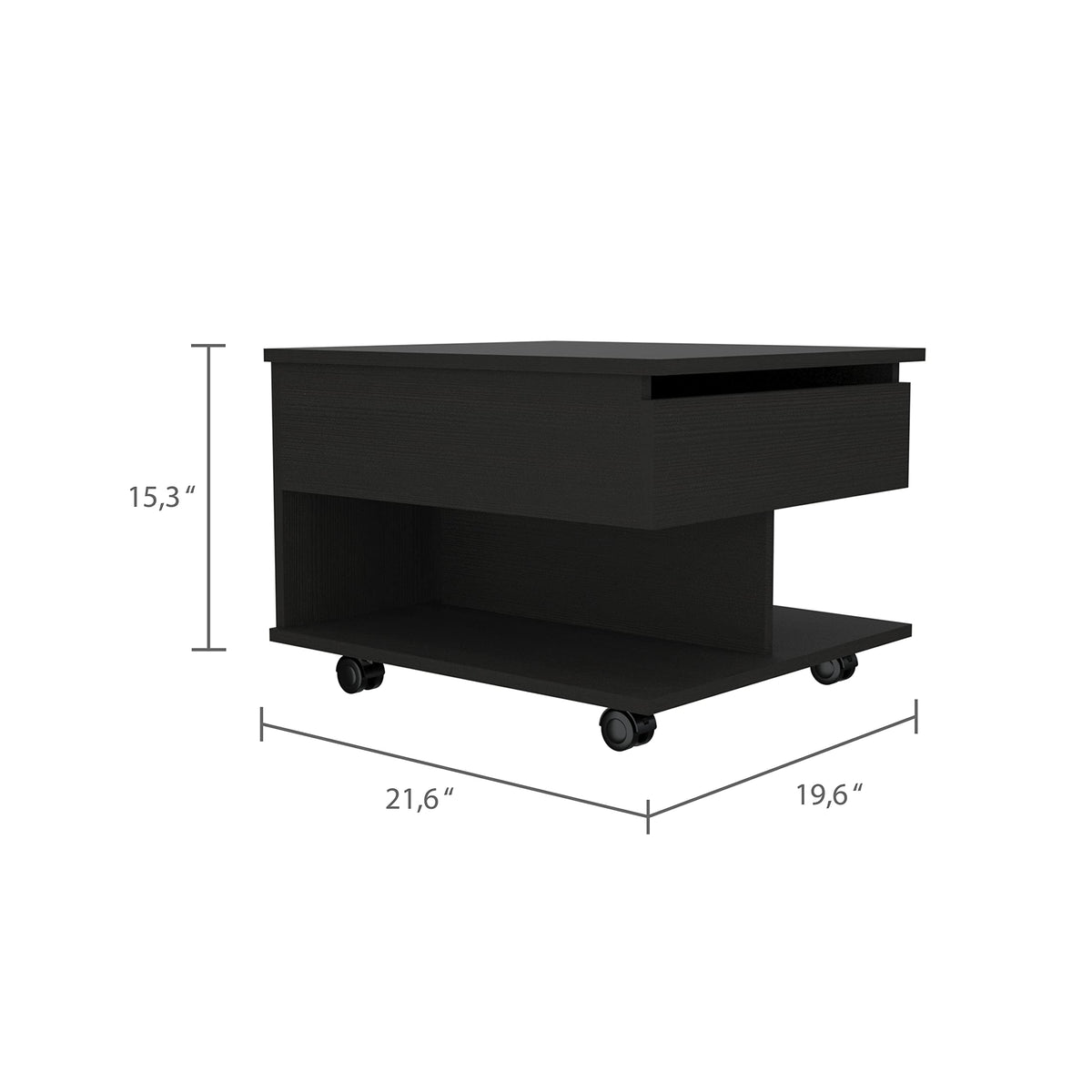 Babel Lift Top Coffee Table, Casters, 1 Shelf, Black