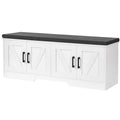 Homsho 2-Tier Storage Bench, Shoe Bench With Padded Seat Cushion, Entryway Bench With 4 Barn Doors, Adjustable Shelf, 13.8' D X 47.2' W X 17.7' H, For Entryway, Living Room, Bedroom, White