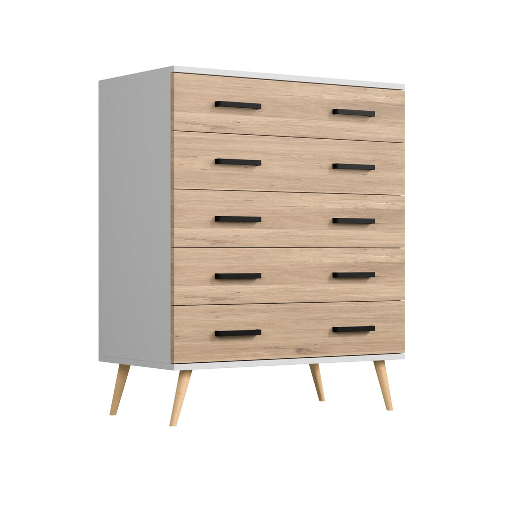 Woodpeckers Furniture And Mattress Eli Mid-Century Modern 5 Drawer Chest (Dark Gray & Natural Oak)