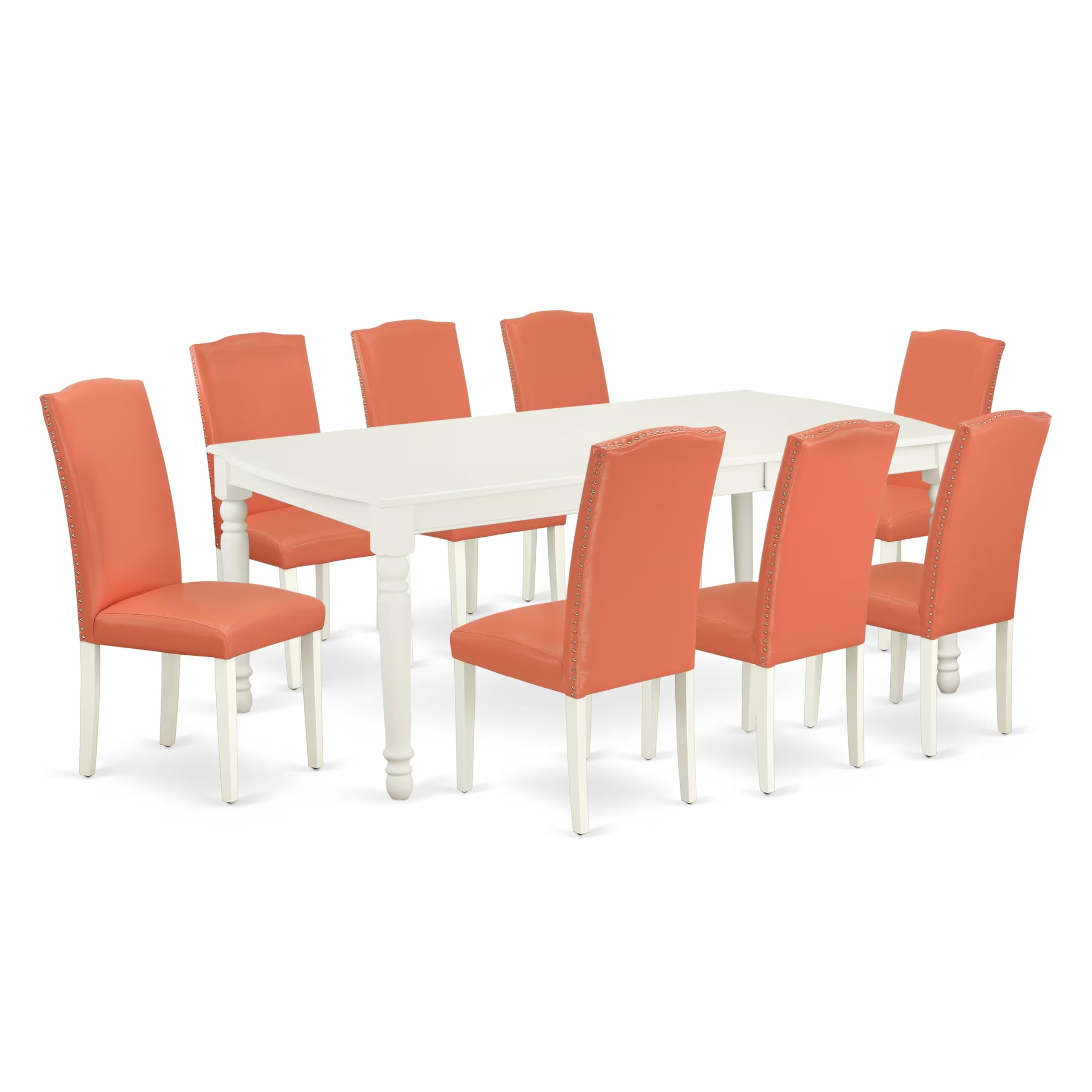 East West Furniture Doen9-Lwh-78 9 Piece Dining Set Includes A Rectangle Dining Room Table With Butterfly Leaf And 8 Pink Flamingo Faux Leather Upholstered Chairs, 42X78 Inch, Linen White