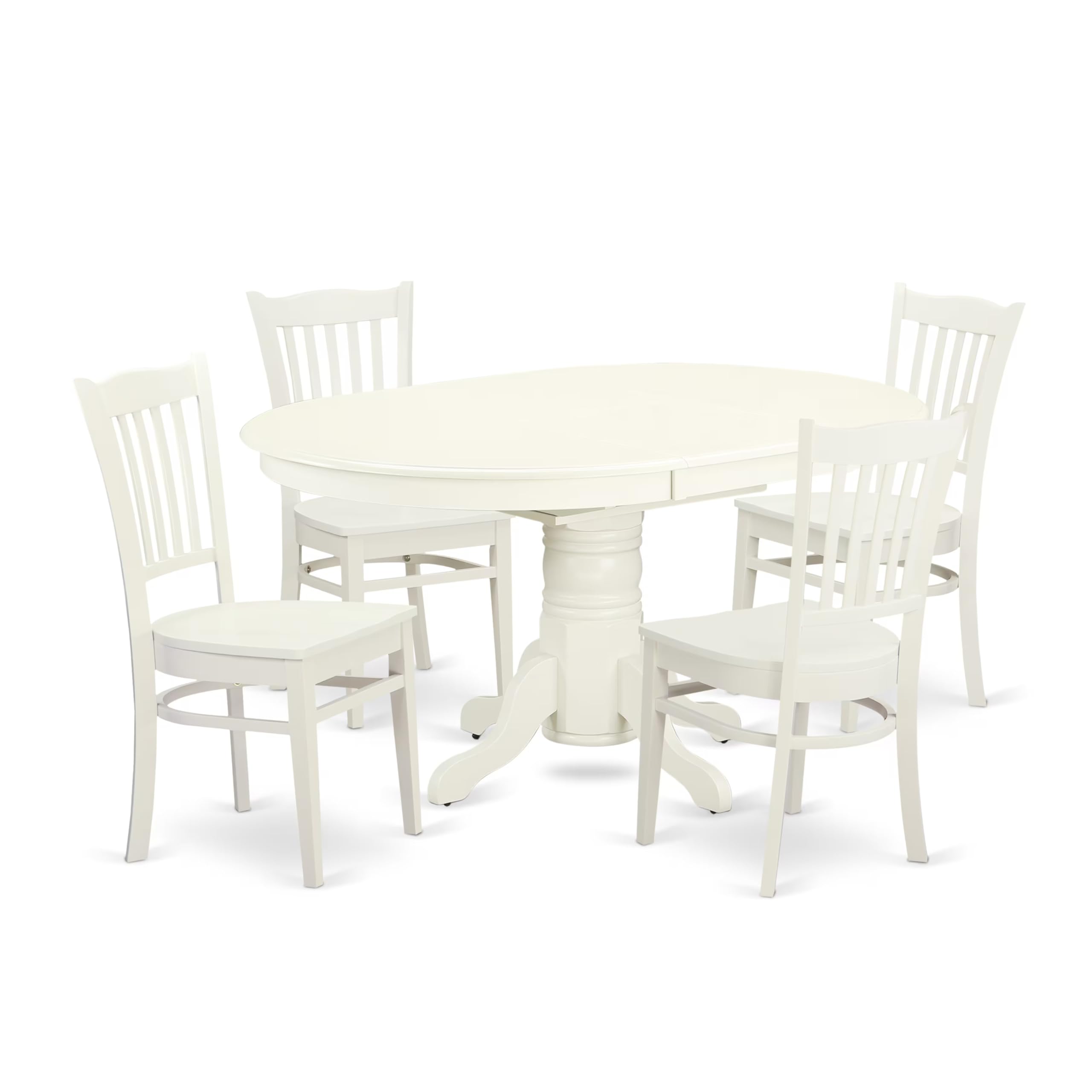 East West Furniture AVGR5-LWH-W 5 Piece Dinette Set for 4 Includes an Oval Dining Room Table with Butterfly Leaf and 4 Kitchen Dining Chairs, 42x60 Inch, Linen White